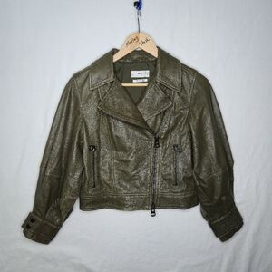Mango Ladies Leather Bomber Style Jacket Brown Size US XXS